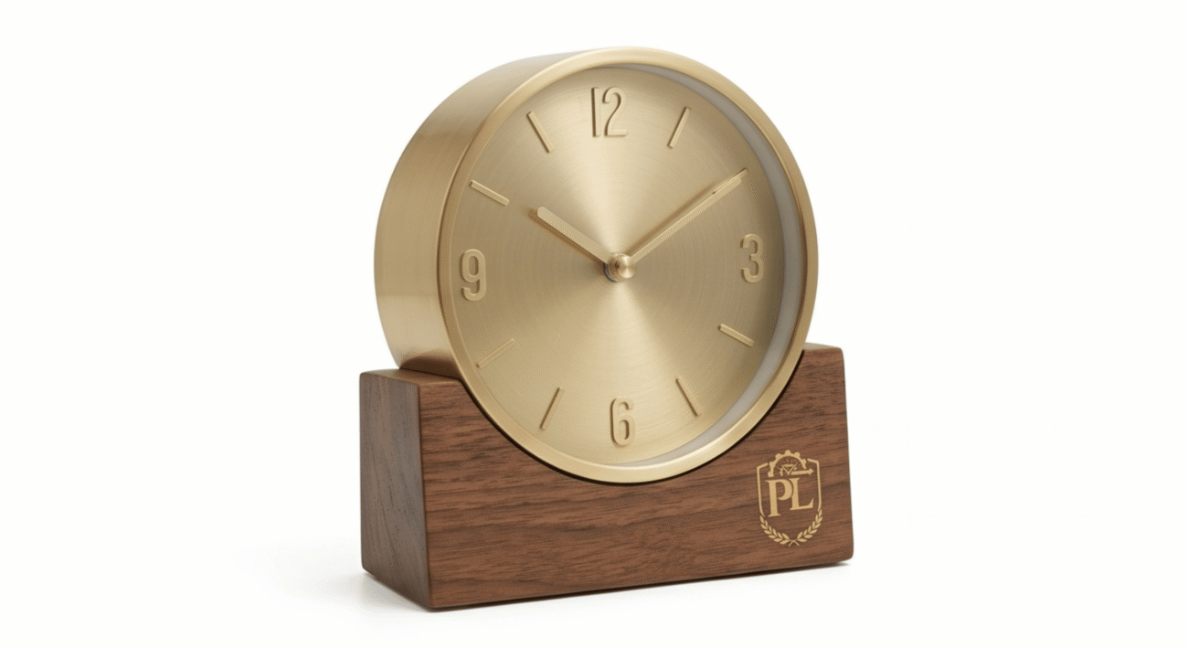 PERRYLAWNYC Walnut and Brass Minimalist Desk Clock