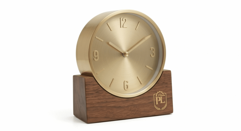 PERRYLAWNYC Walnut and Brass Minimalist Desk Clock