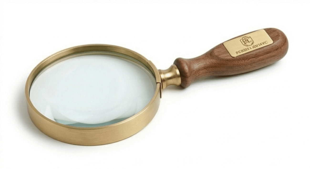 PERRYLAWNYC Executive Walnut and Brass Magnifying Glass