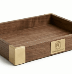 PERRYLAWNYC Solid Walnut and Brass Executive Document Tray