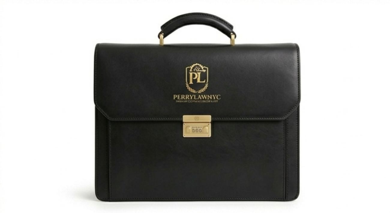 PERRYLAWNYC Classic Leather Legal Briefcase