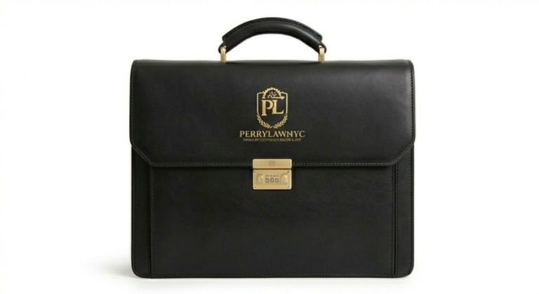 PERRYLAWNYC Classic Leather Legal Briefcase