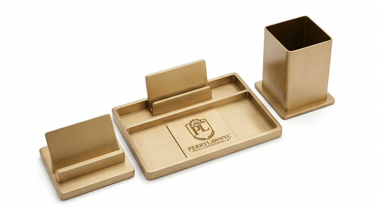 PERRYLAWNYC Executive Brass Desk Organizer and Storage Set